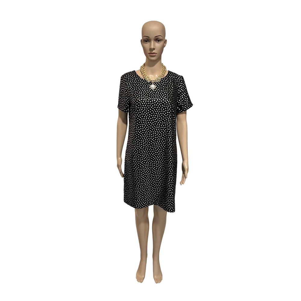 J. Crew Black Gold Metallic Heart Print Short Sleeve Shift Dress K3800 Size 6